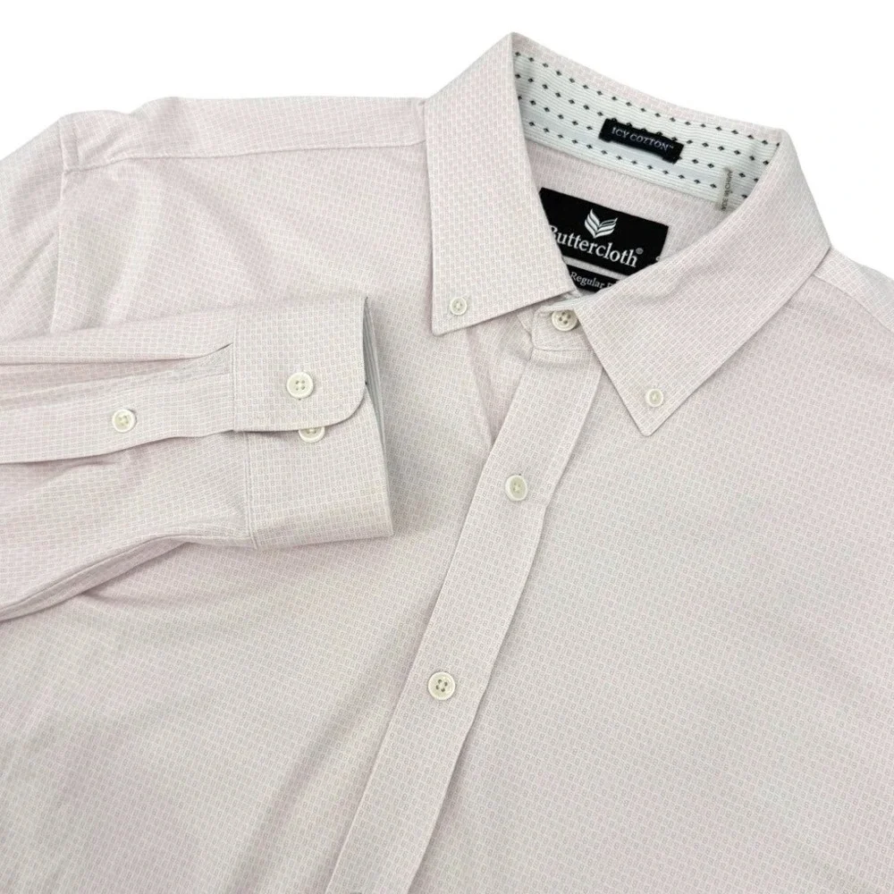 Buttercloth Mens XL Button‎ Down Shirt Pink Icy Cotton Regular Fit Long Sleeve